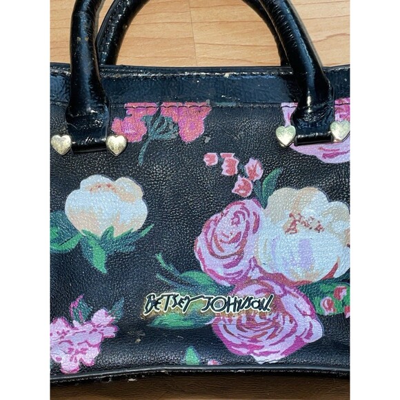 Betsey Johnson Small black Bow handbag Flower Pattern - Picture 4 of 13